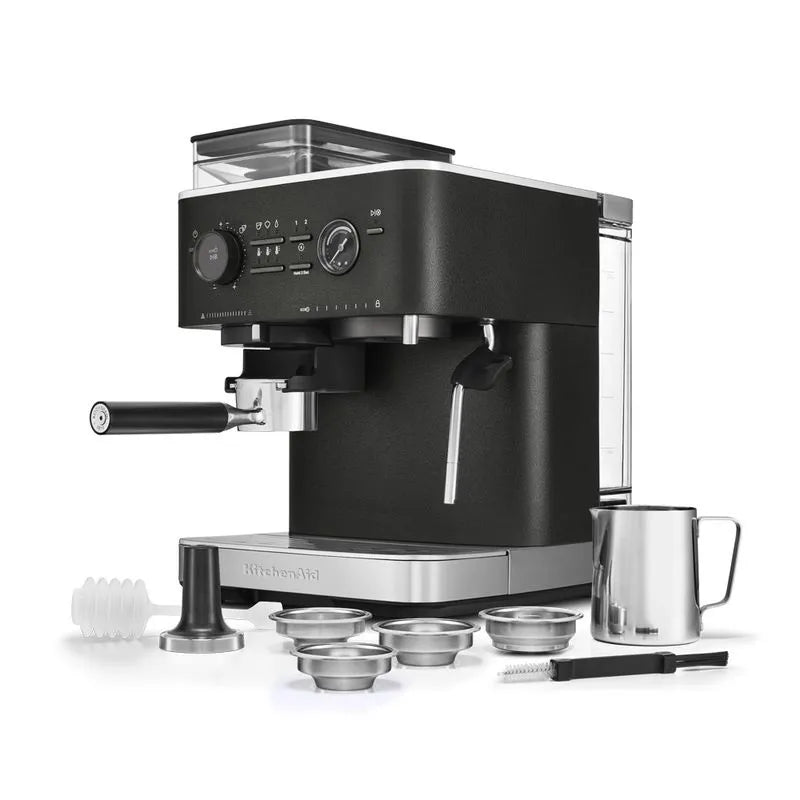 Máquina de café espresso semiautomática con molino de café.